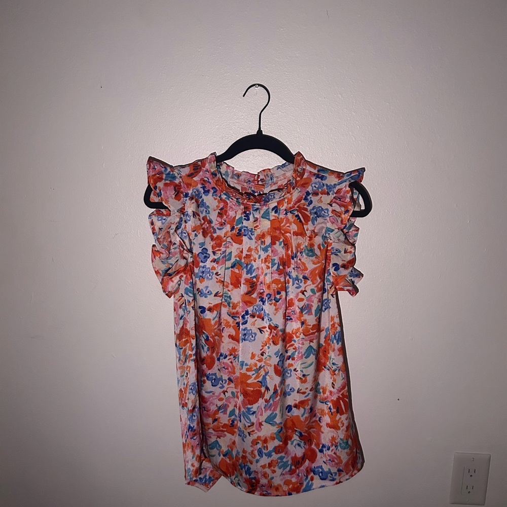 Floral Ruffle Sleeve Top - Multicolor